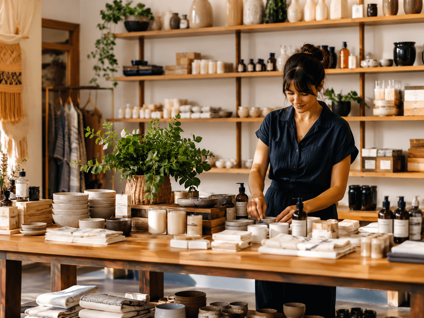 Retail shop interior with featured products
